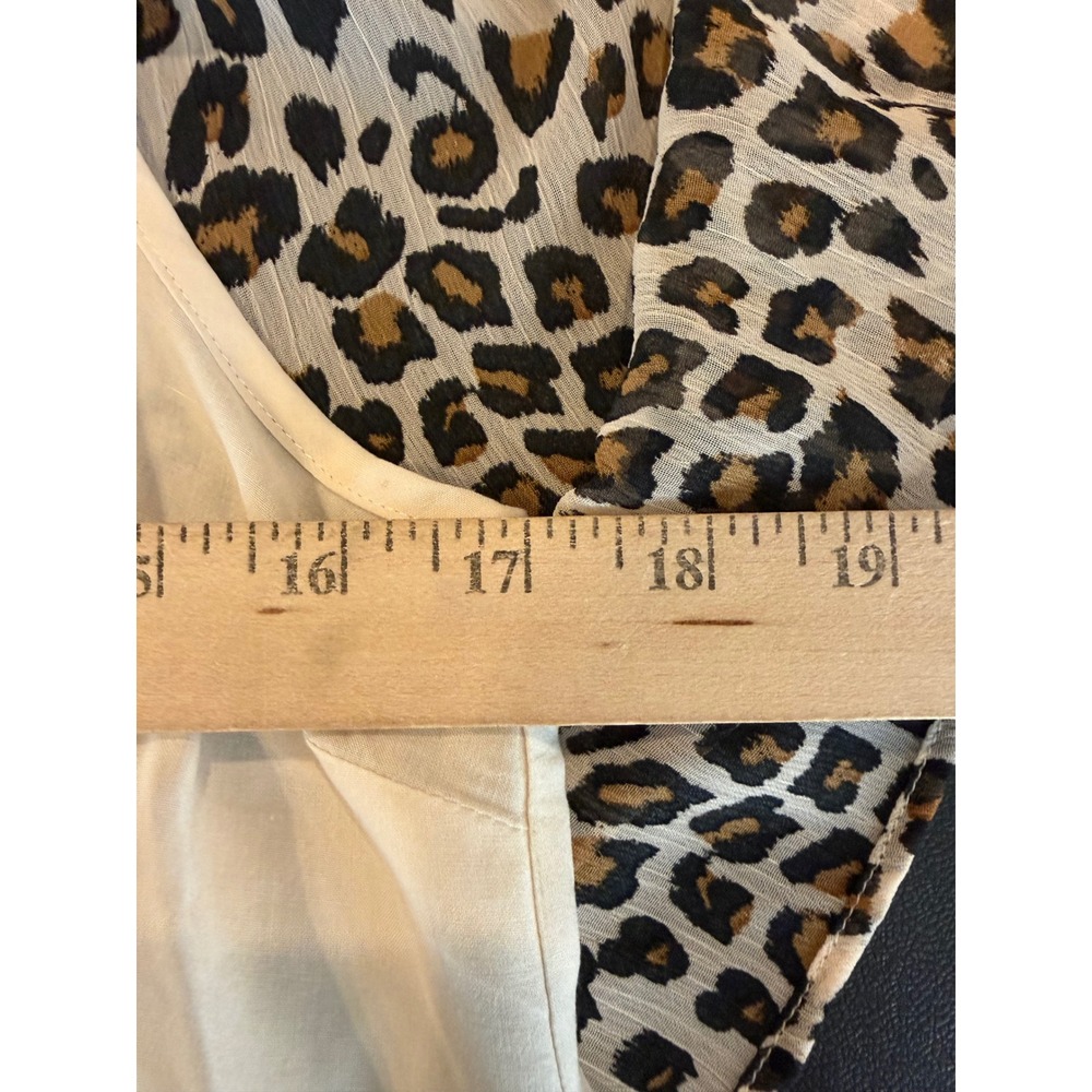 Maeve Small Blouse Brown‎ Leopard Print Sheer Lined Long Sleeve Keyhole Back - Picture 5 of 12
